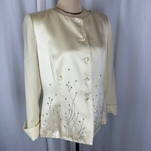Sunny Choi Ivory Beaded Embellished Evening Jacket Blazer Size 14 Vintage